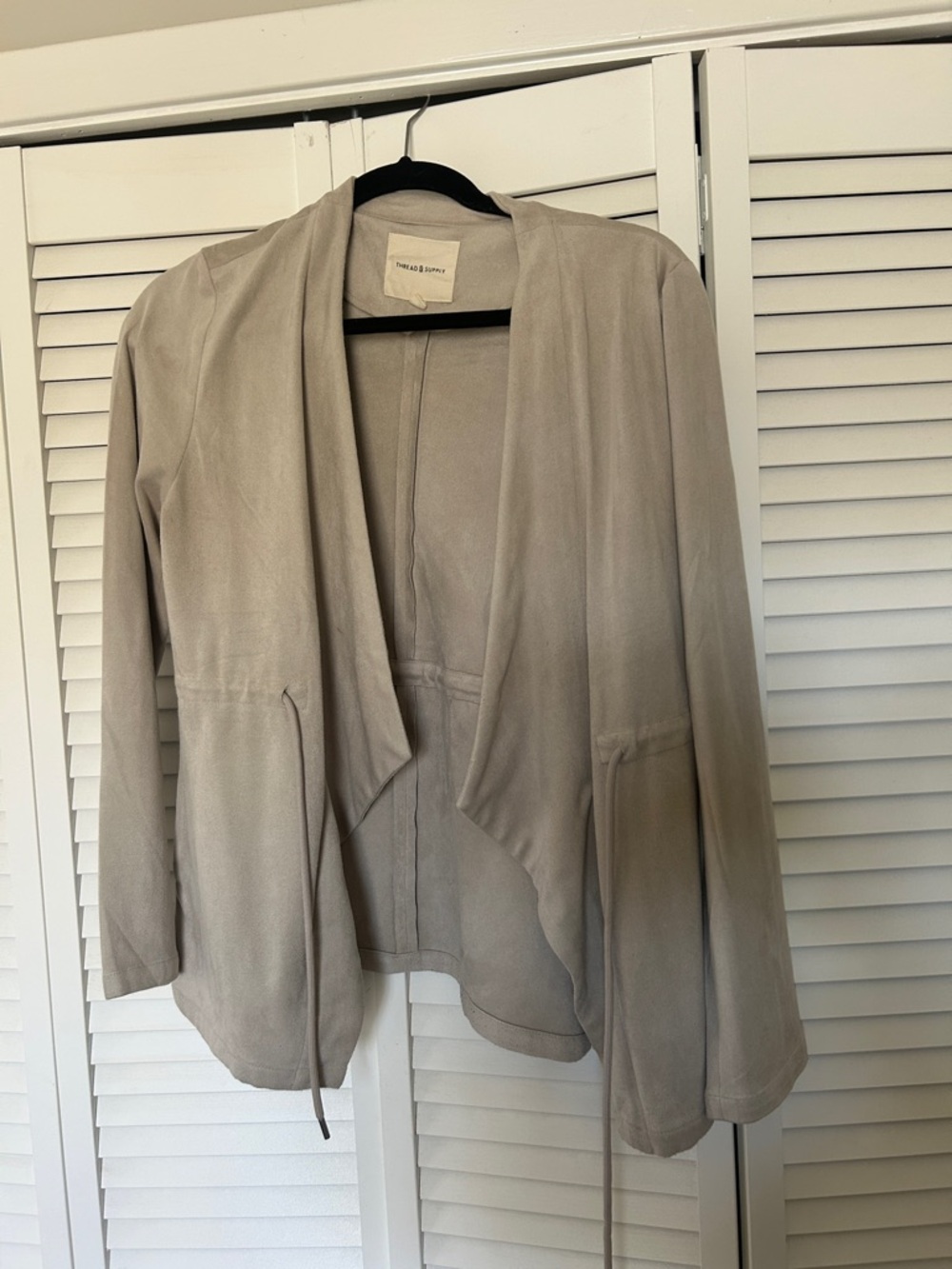 Thread & Supply Taupe Open-Front Draped Blazer